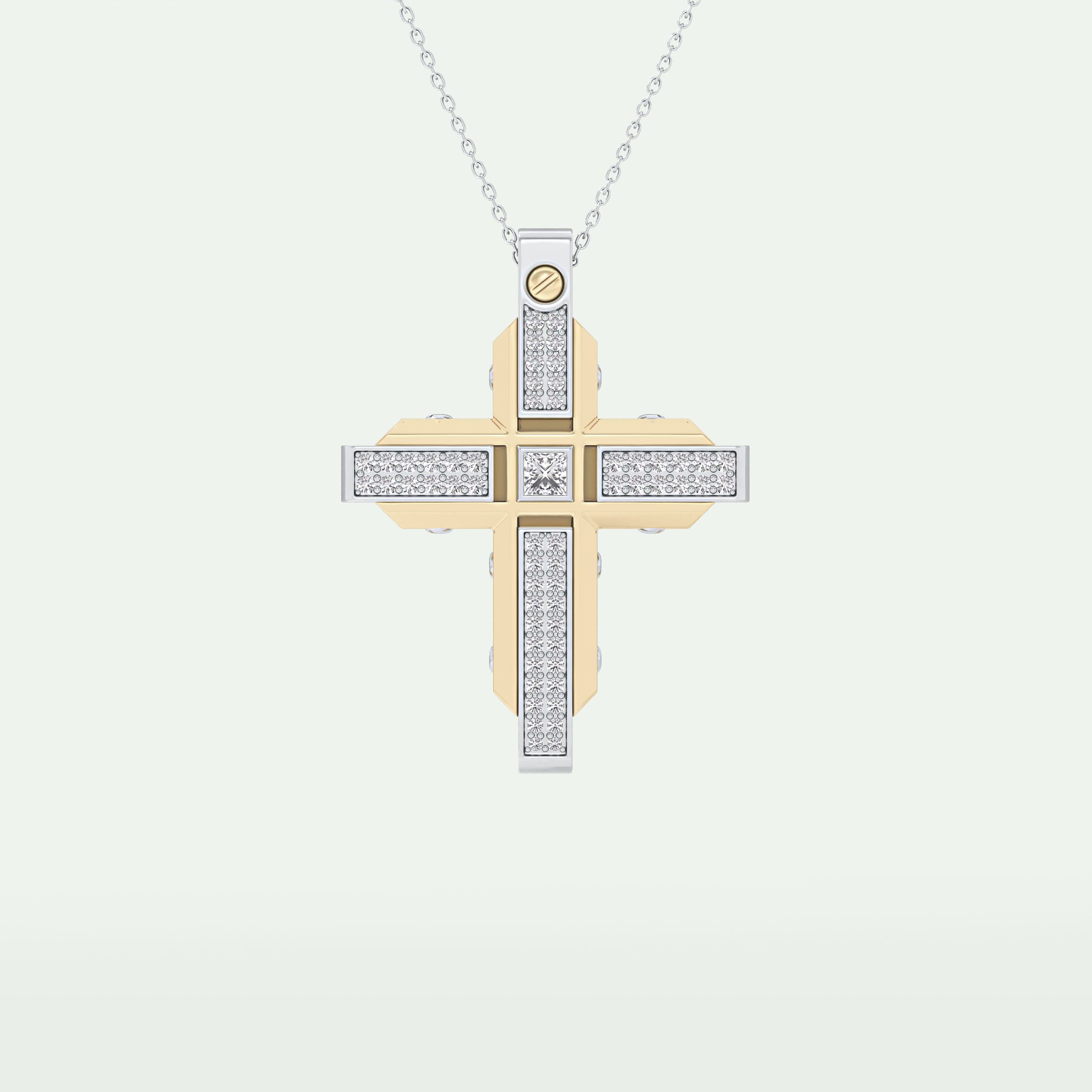 0.60 CT Princess & Round Cut Cross Moissanite Diamond Two Tone Necklace 1