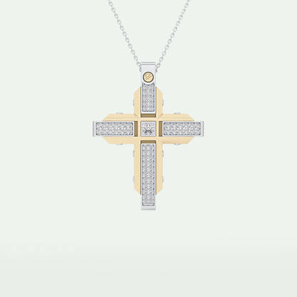 0.60 CT Princess & Round Cut Cross Moissanite Diamond Two Tone Necklace 1