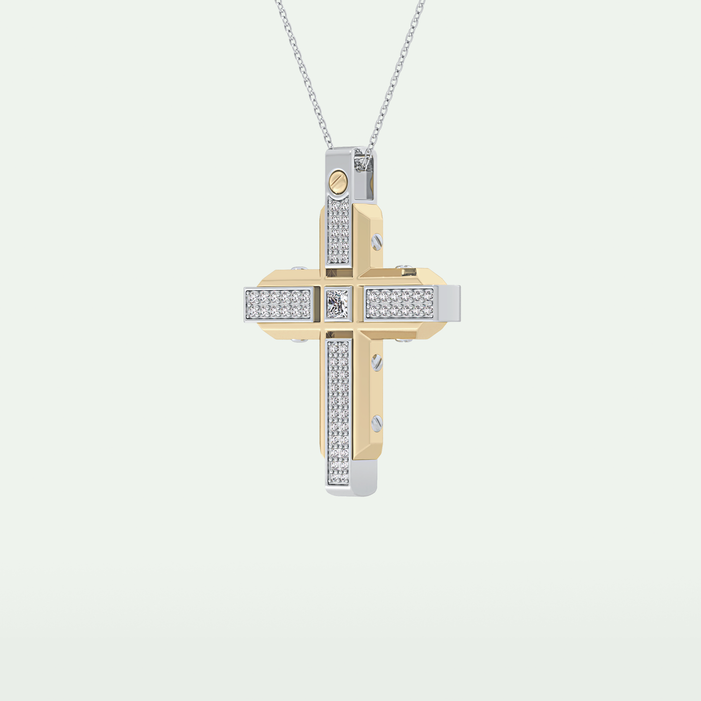 0.60 CT Princess & Round Cut Cross Moissanite Diamond Two Tone Necklace 2