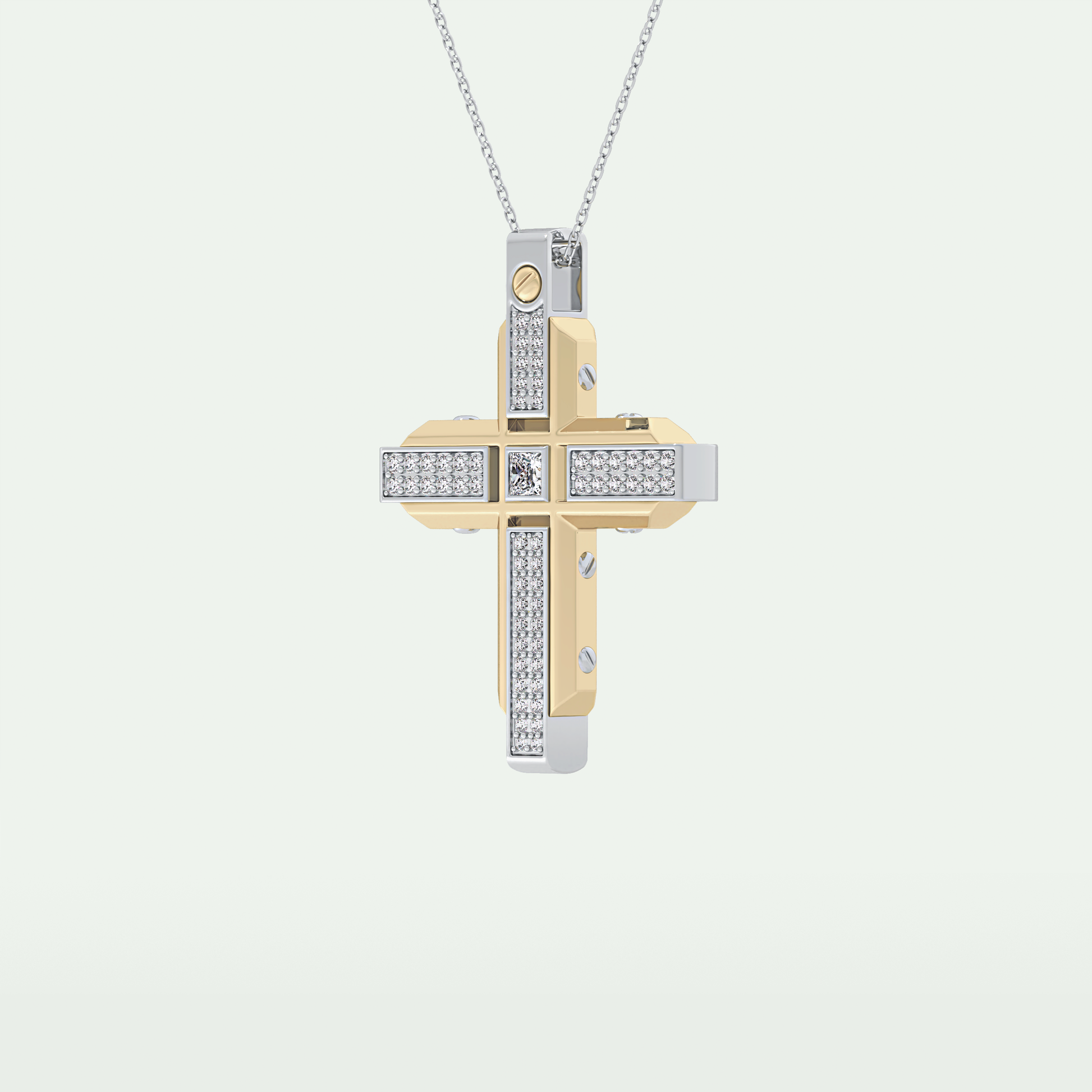 0.60 CT Princess & Round Cut Cross Moissanite Diamond Two Tone Necklace 2