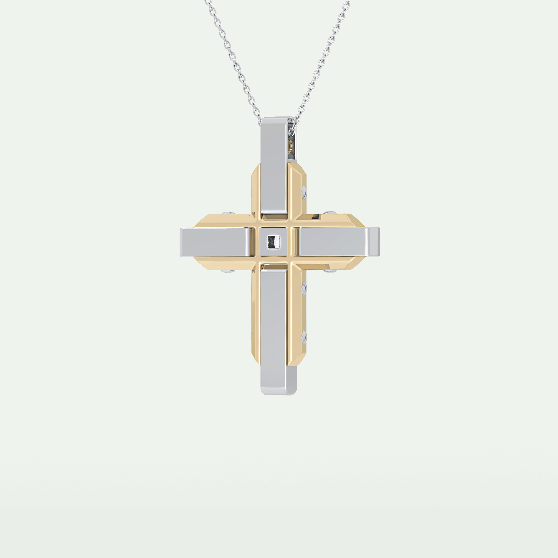 0.60 CT Princess & Round Cut Cross Moissanite Diamond Two Tone Necklace 3