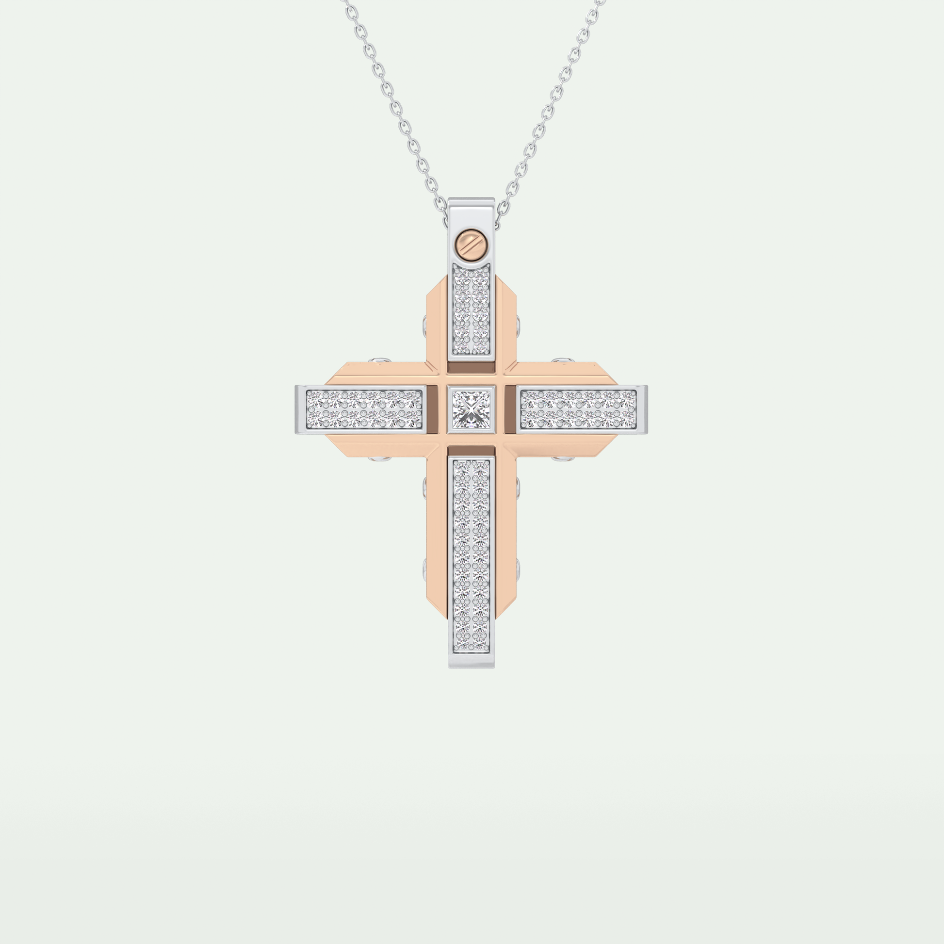 0.60 CT Princess & Round Cut Cross Moissanite Diamond Two Tone Necklace 9