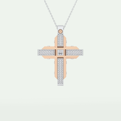 0.60 CT Princess & Round Cut Cross Moissanite Diamond Two Tone Necklace 9