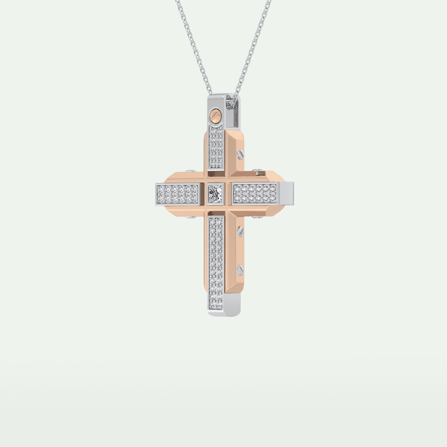 0.60 CT Princess & Round Cut Cross Moissanite Diamond Two Tone Necklace 11