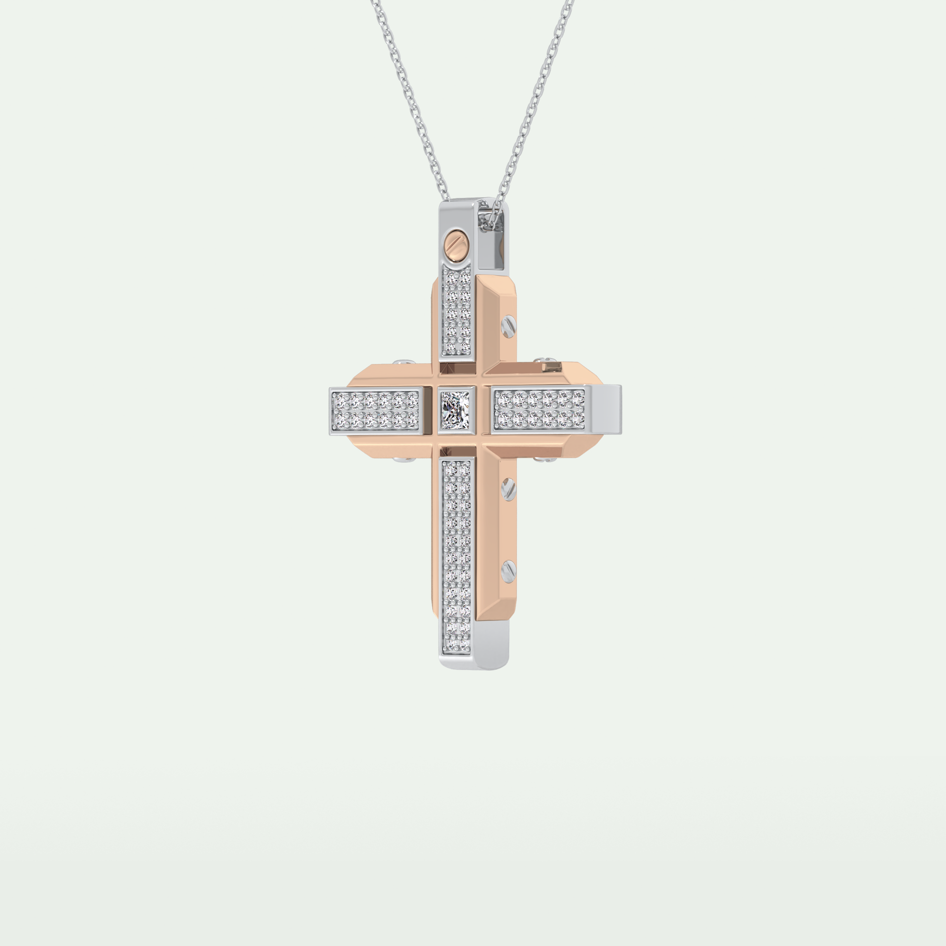 0.60 CT Princess & Round Cut Cross Moissanite Diamond Two Tone Necklace 11