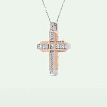 0.60 CT Princess & Round Cut Cross Moissanite Diamond Two Tone Necklace 11