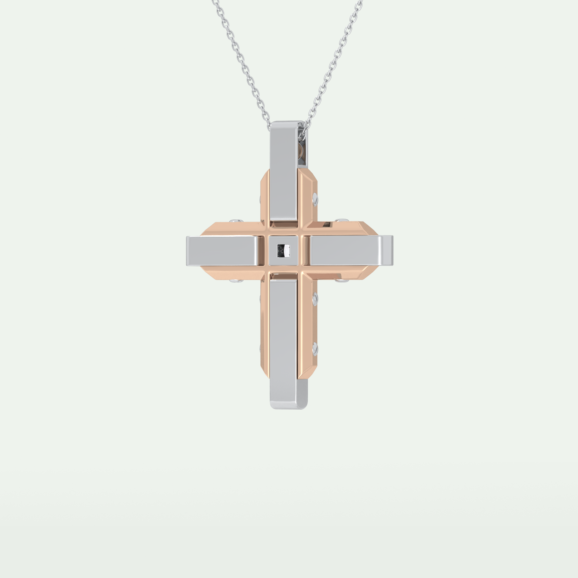 0.60 CT Princess & Round Cut Cross Moissanite Diamond Two Tone Necklace 10