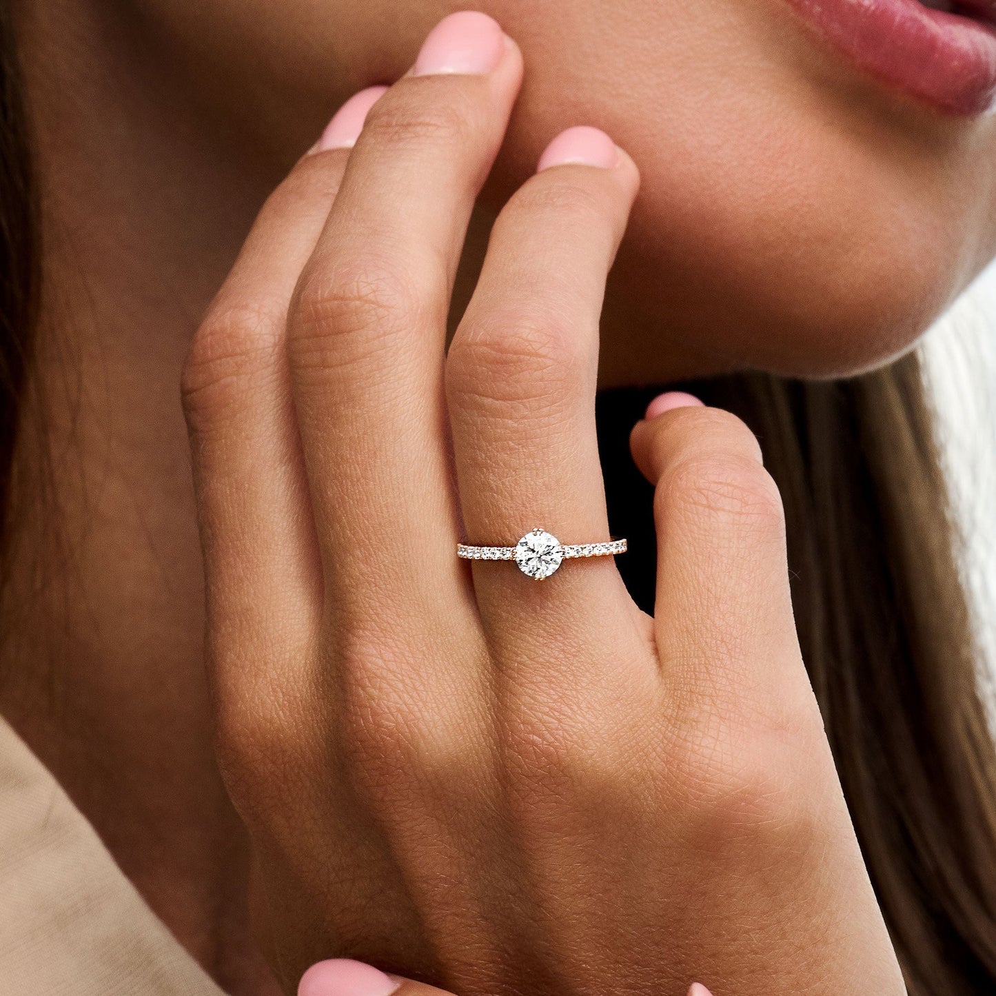 0.7 CT Round Cut Pave CVD F/VS1 Diamond Engagement Ring 2