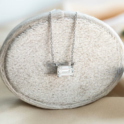 1.0 CT East West Emerald Cut Moissanite Diamond Solitaire Pendant Necklace in Solid Gold 3