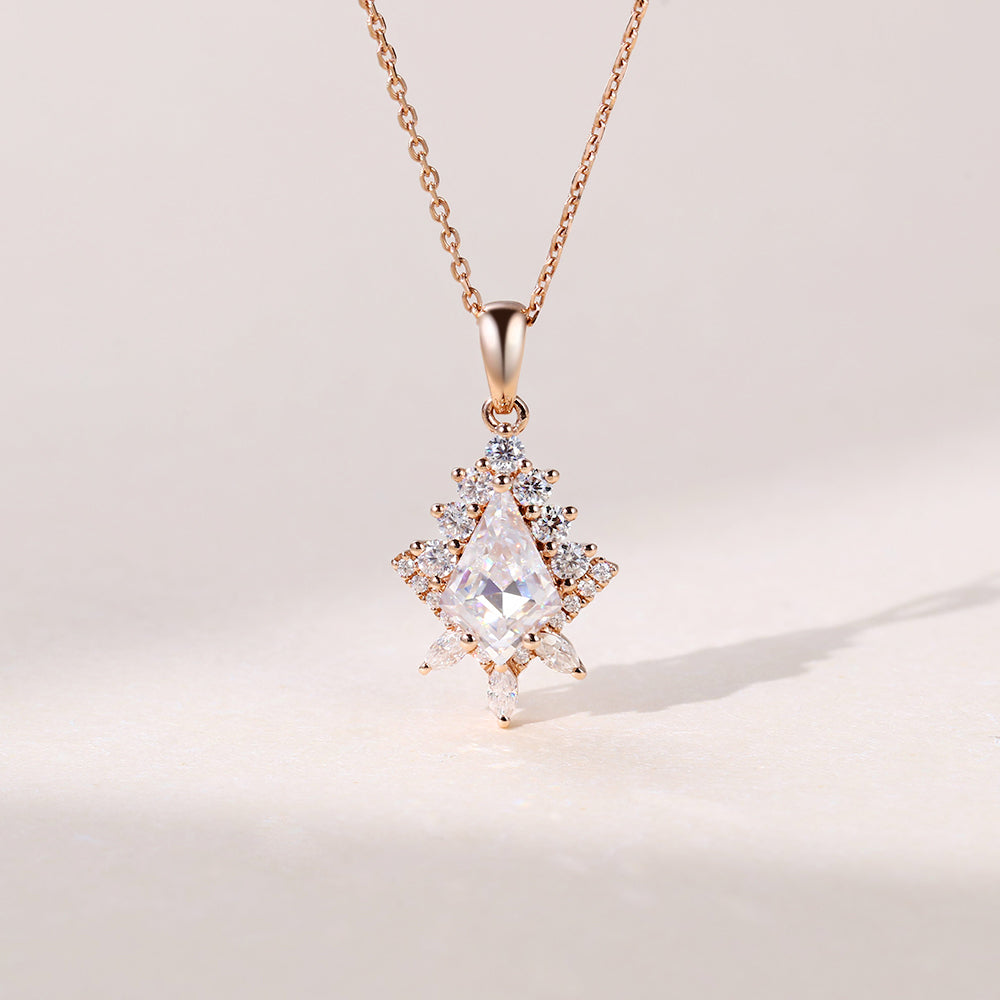 1.20 TCW Kite Moissanite Diamond Cluster Pendant Necklace in Solid Gold 1
