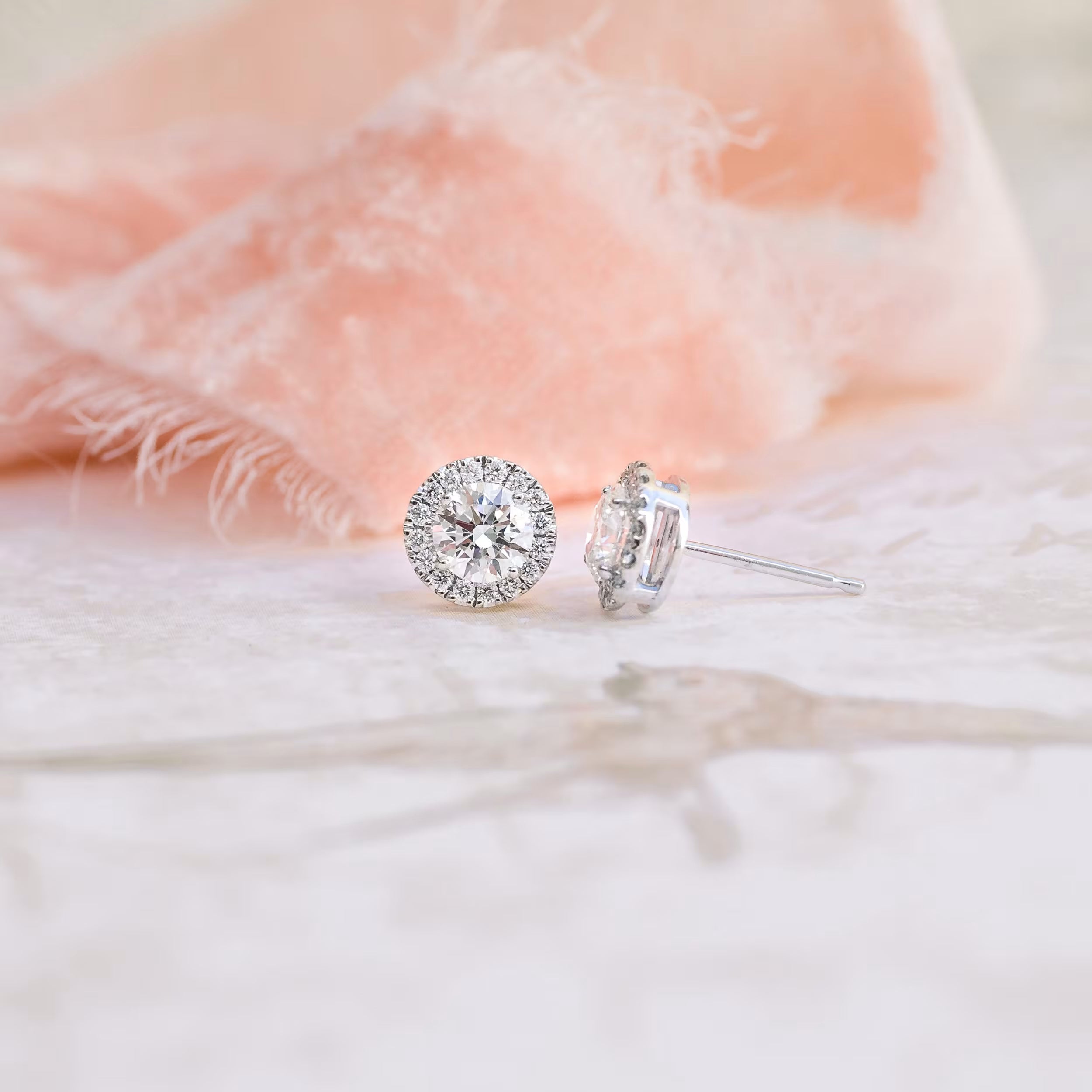 1.50 TCW Round Shape Moissanite Halo Stud Earrings in Gold 1