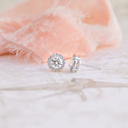 1.50 TCW Round Shape Moissanite Halo Stud Earrings in Gold 1