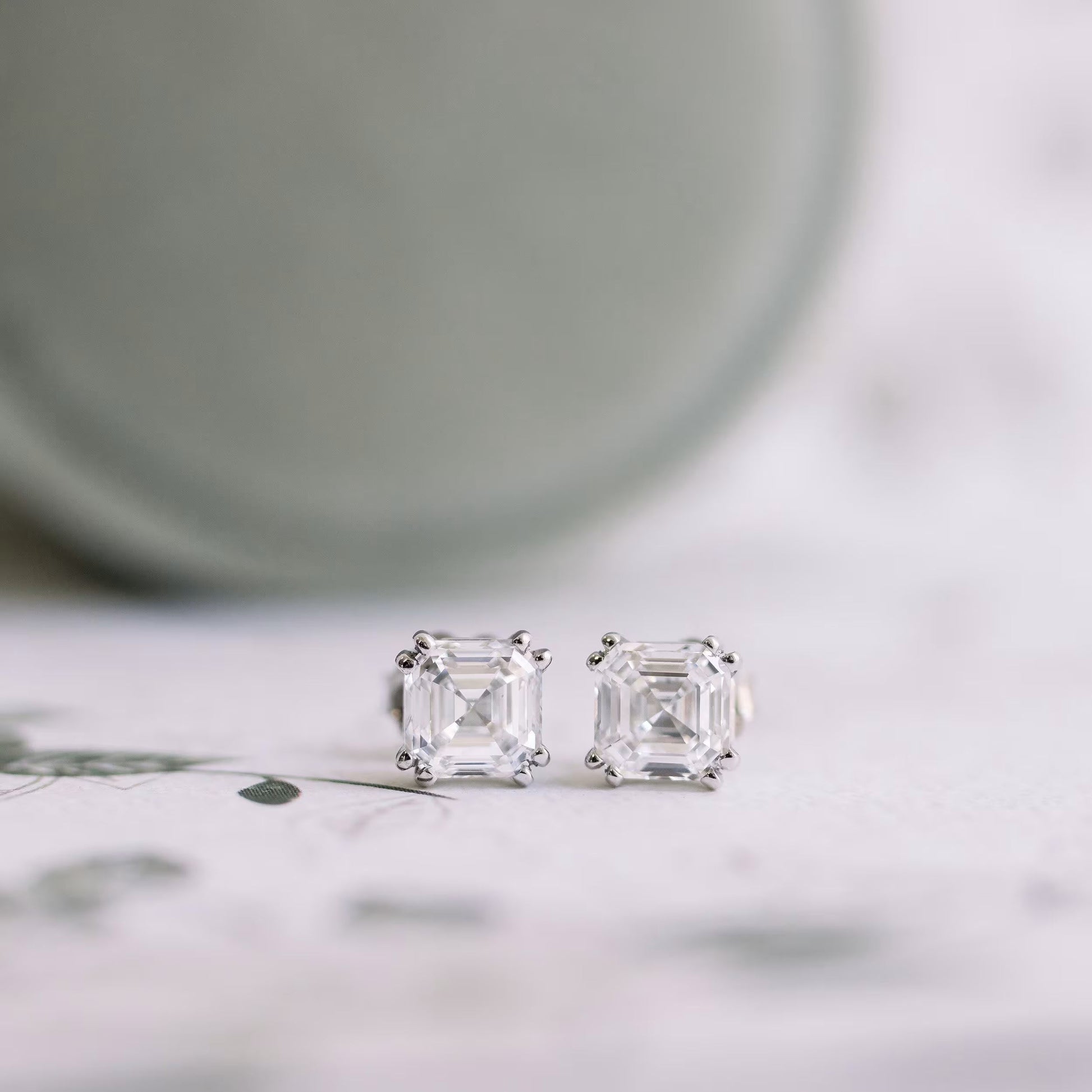 1.50 TCW Asscher Shape Moissanite Stud Earrings in Gold 4