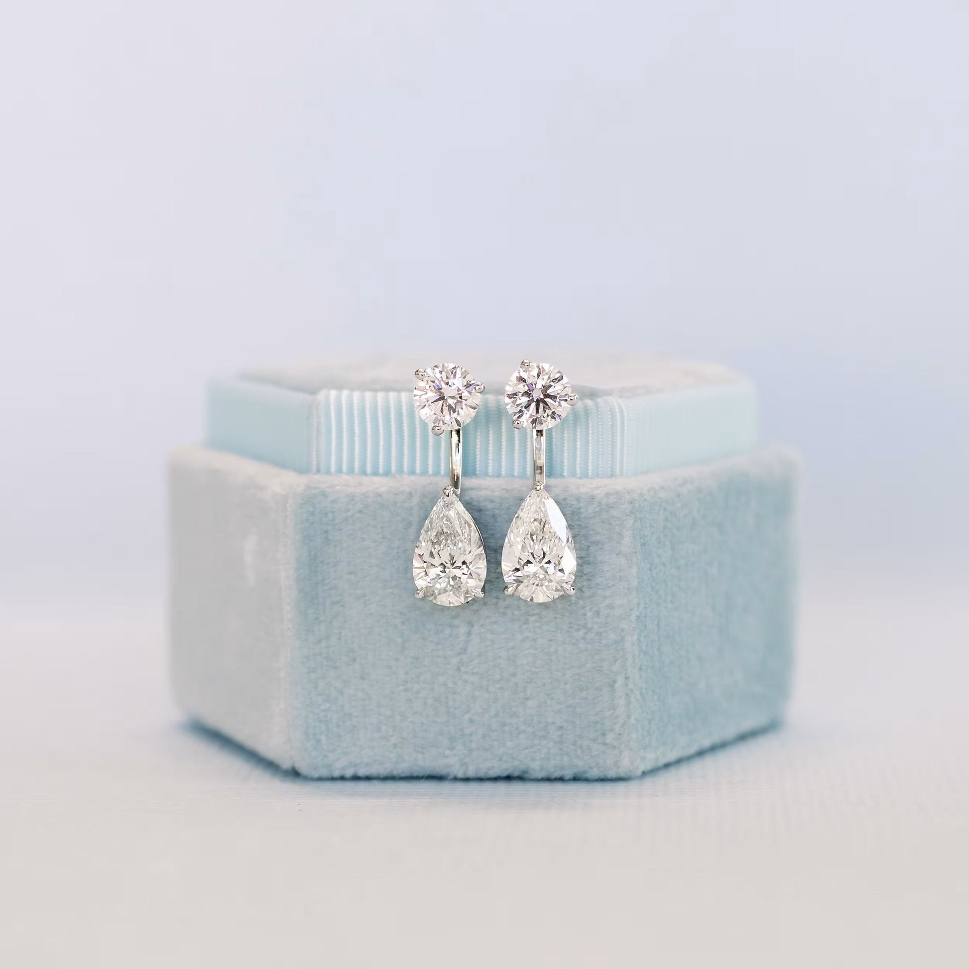 1.20 TCW Pear & Round Cut Moissanite Jackets Earrings in Gold 6