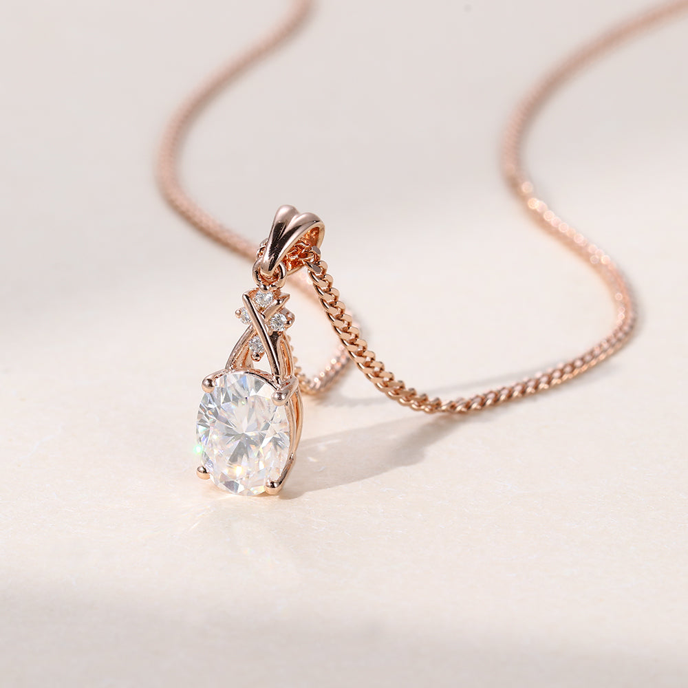 1.10 CT Oval Moissanite Diamond Criss Cross Pendant Necklace in Solid Gold 2