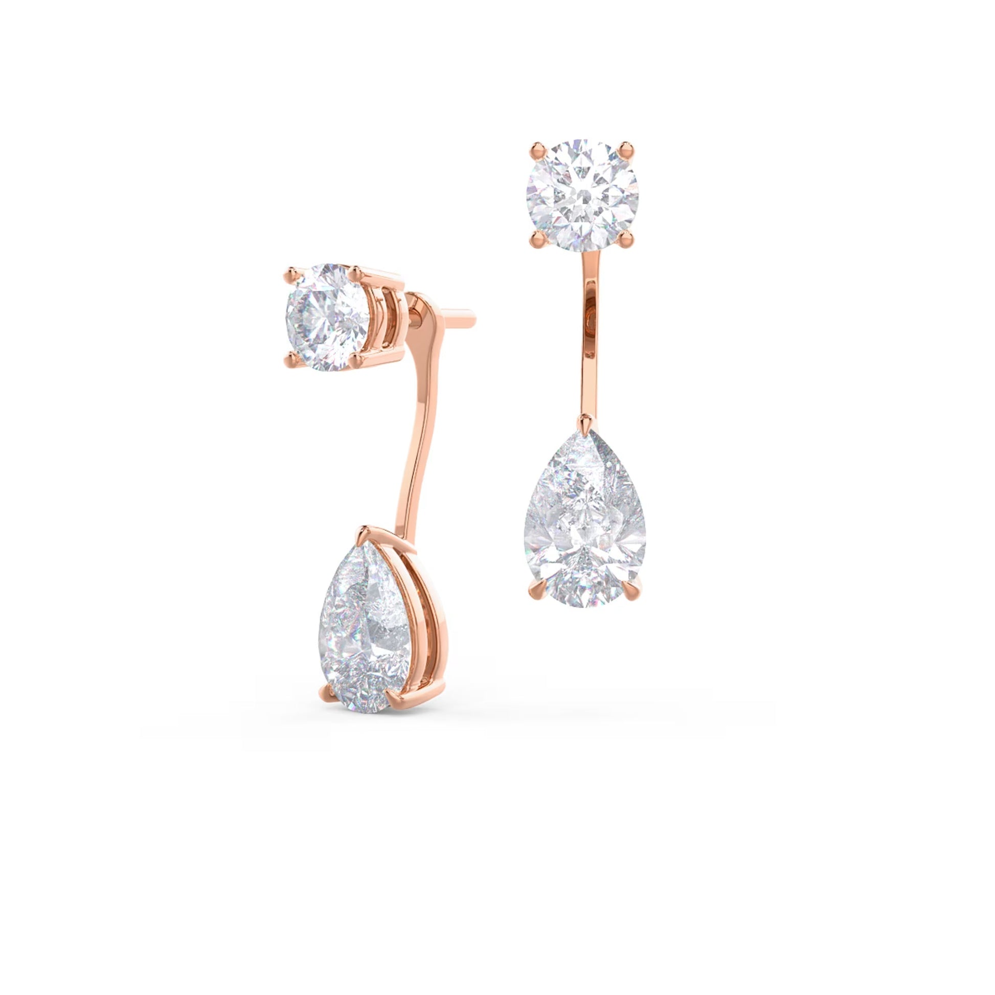 1.20 TCW Pear & Round Cut Moissanite Jackets Earrings in Gold 3