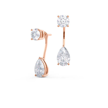 1.20 TCW Pear & Round Cut Moissanite Jackets Earrings in Gold 3