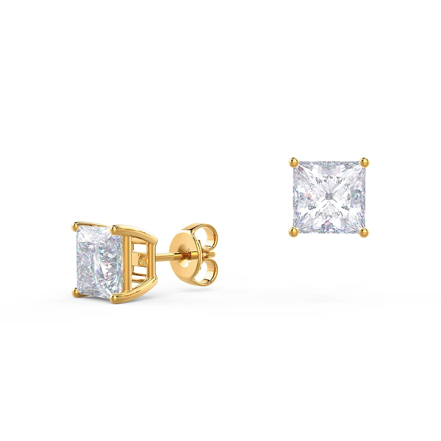 1.0 TCW Princess Shape Moissanite Stud Earrings in Gold 4