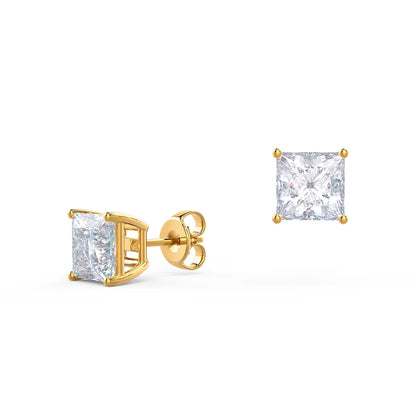 1.0 TCW Princess Shape Moissanite Stud Earrings in Gold 4