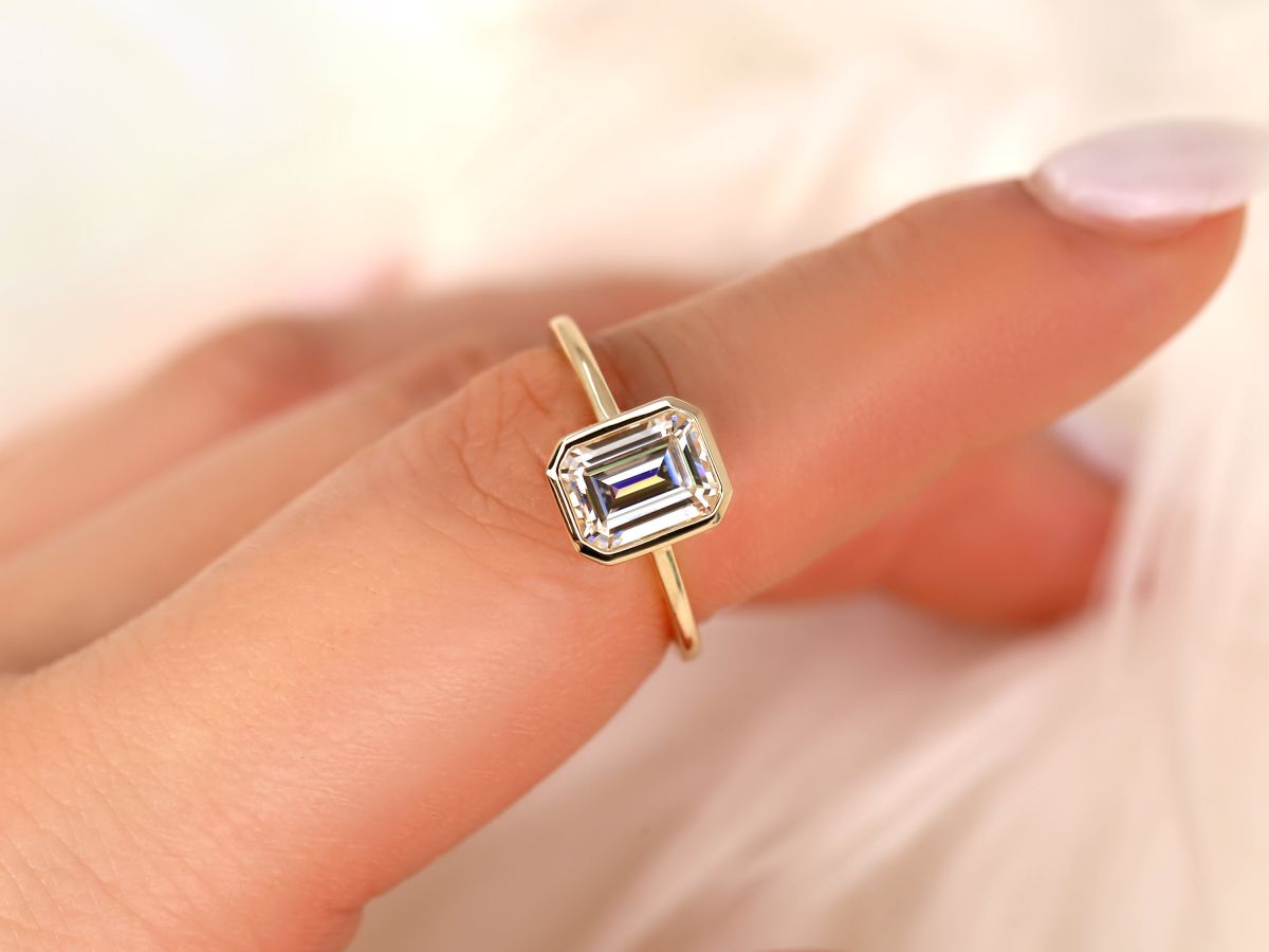 Stunning 1.75 CT Emerald Moissanite Engagement Ring with Bezel Design 6