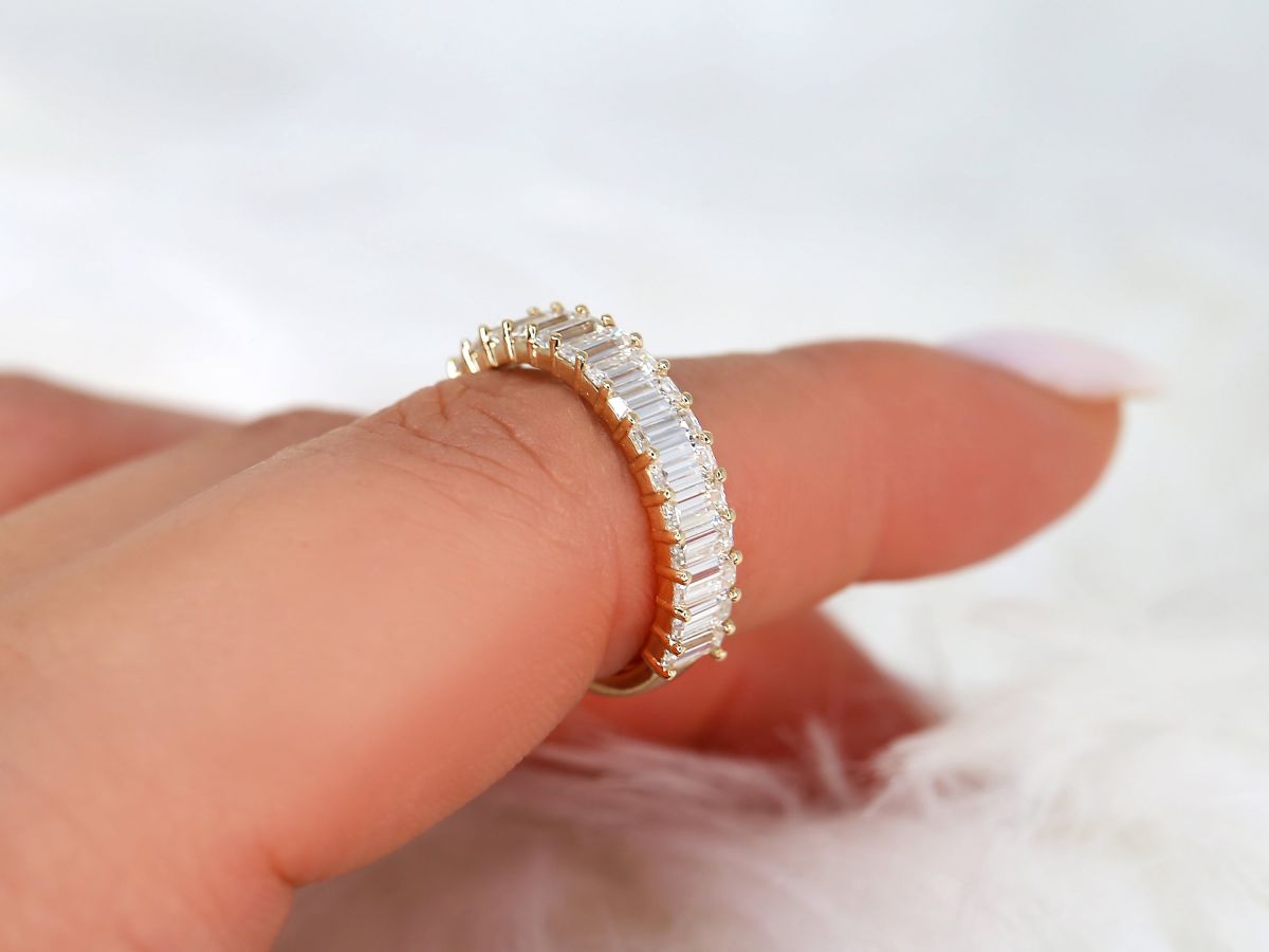 Stunning 1.5 TCW Emerald Moissanite Stones Half Eternity  Wedding Bands 5