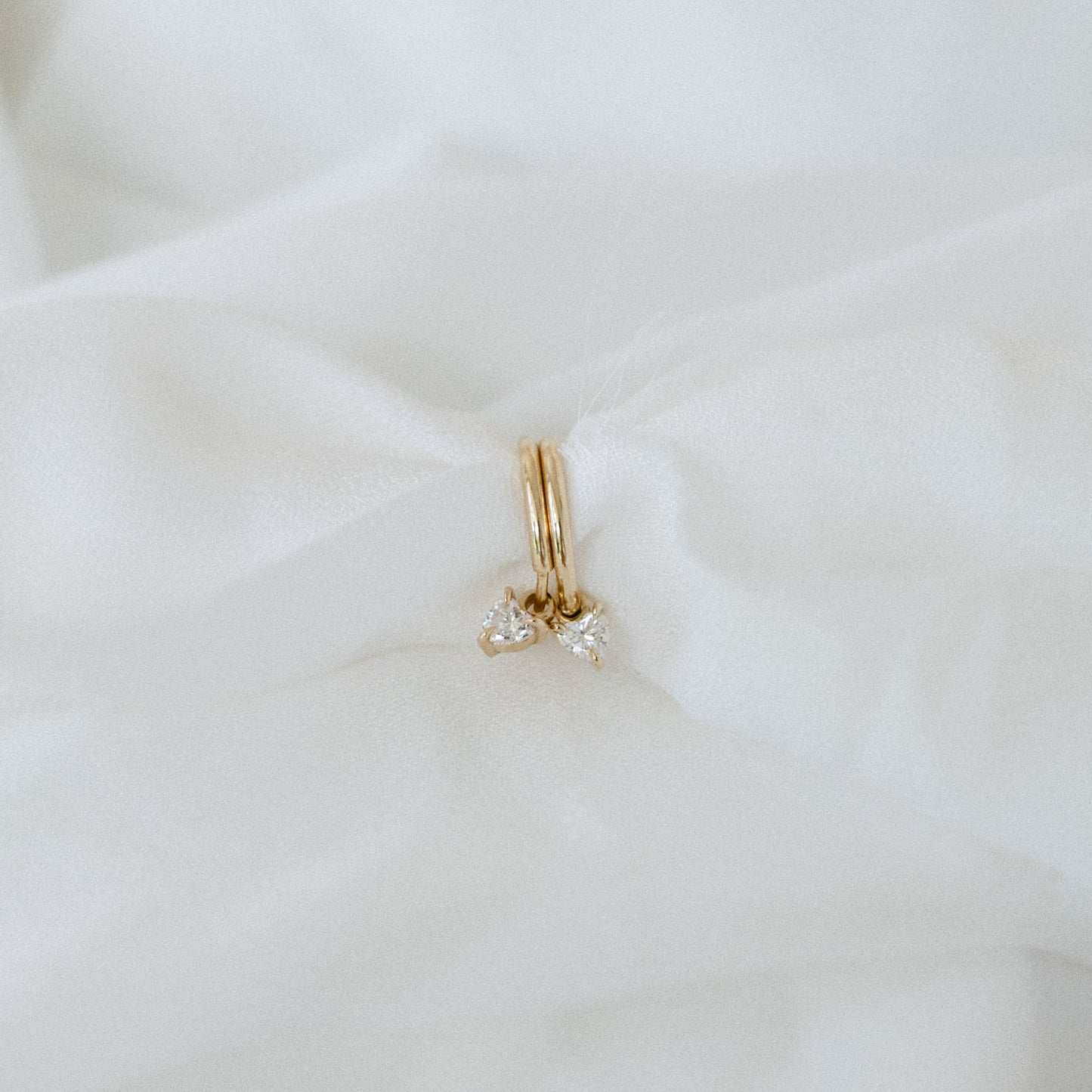 0.20 TCW Heart Cut Moissanite Hoops Earrings in Gold 1