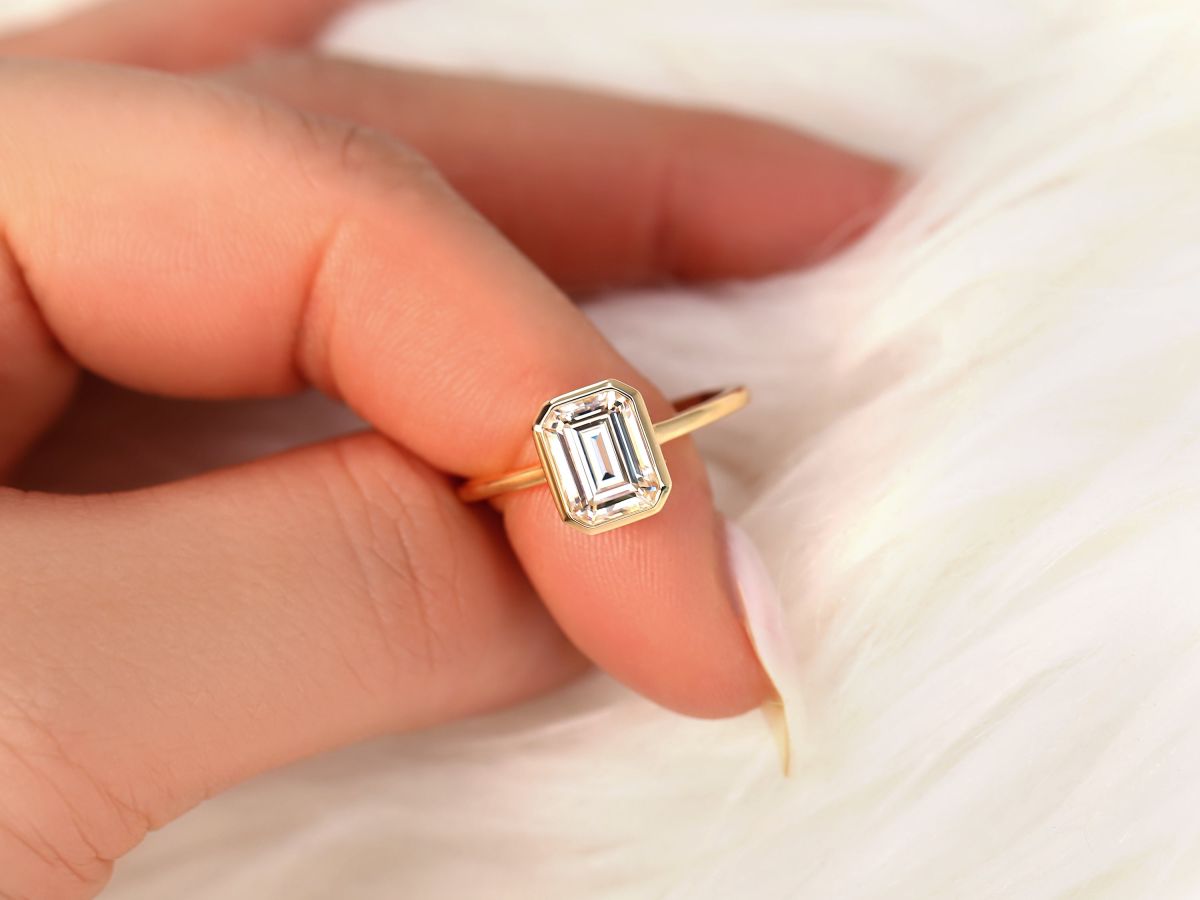 Stunning 1.75 CT Emerald Moissanite Engagement Ring with Bezel Design 5