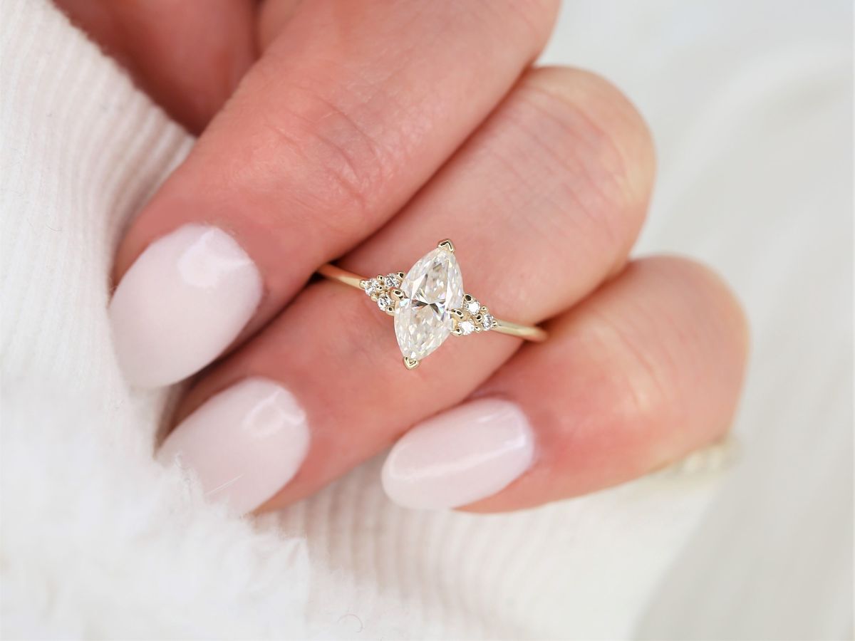 Stunning 1 CT Marquise Moissanite Engagement Ring With Cluster Design 7