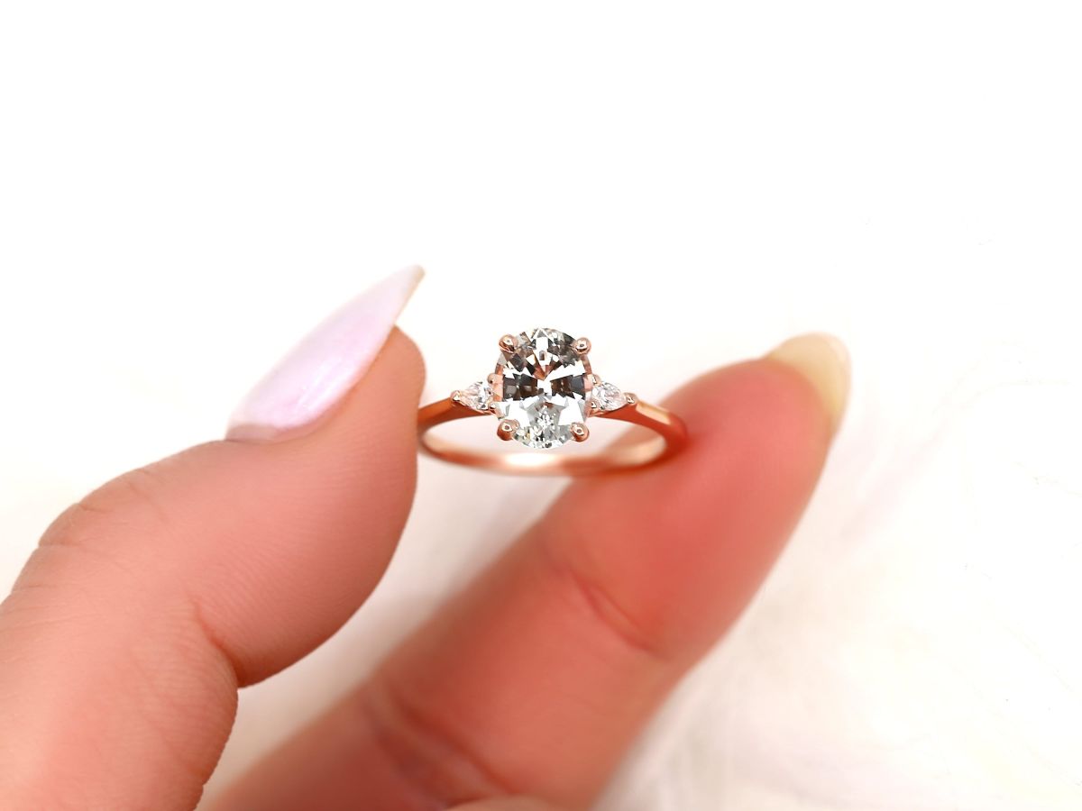 Stunning 1.95 CT Oval Moissanite Engagement Ring with Three Stone Design 4
