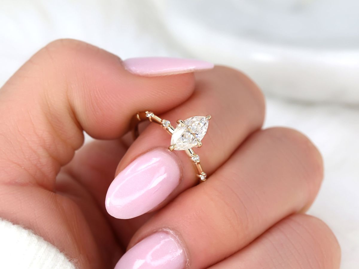 Stunning 1 CT Marquise Moissanite Engagement Ring With Dainty Design 5
