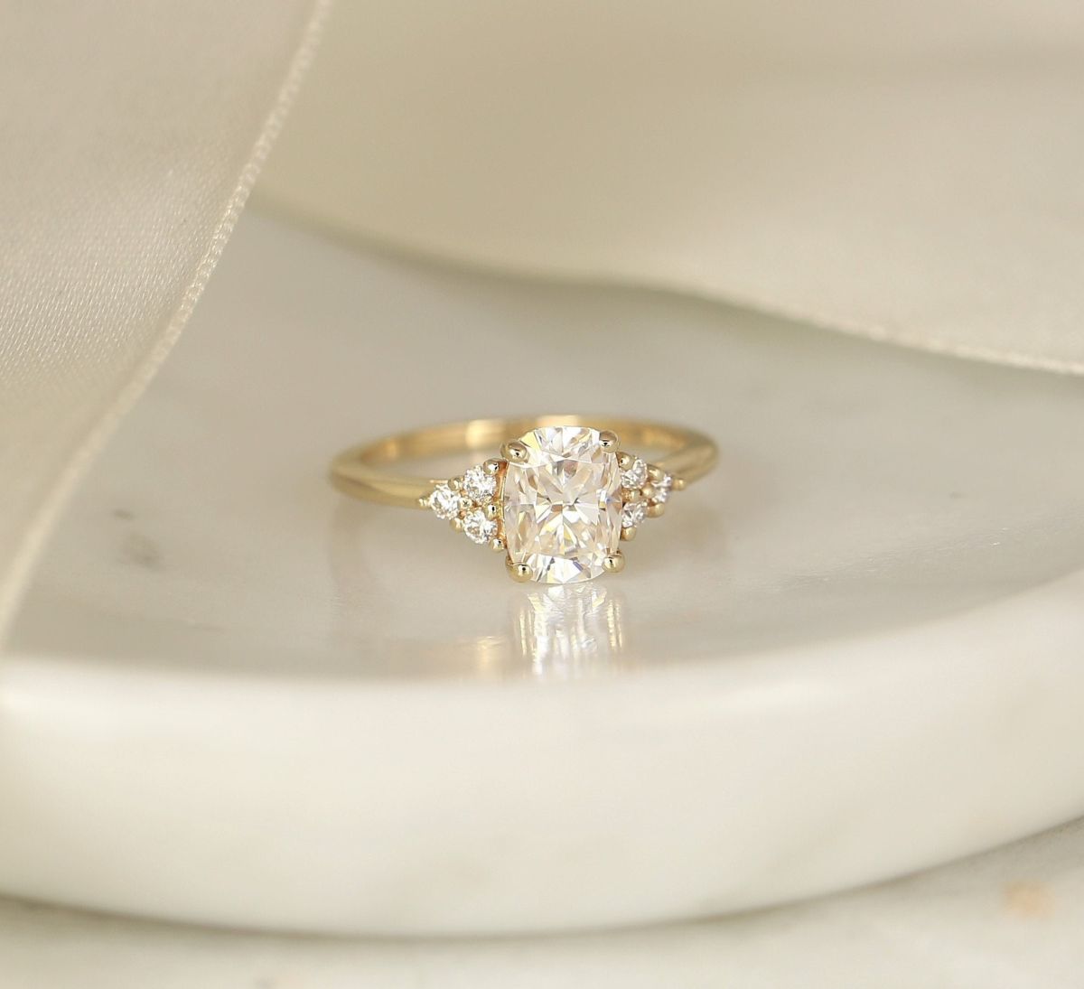 Stunning 1.50 CT Cushion Moissanite Engagement Ring with Cluster Design 3
