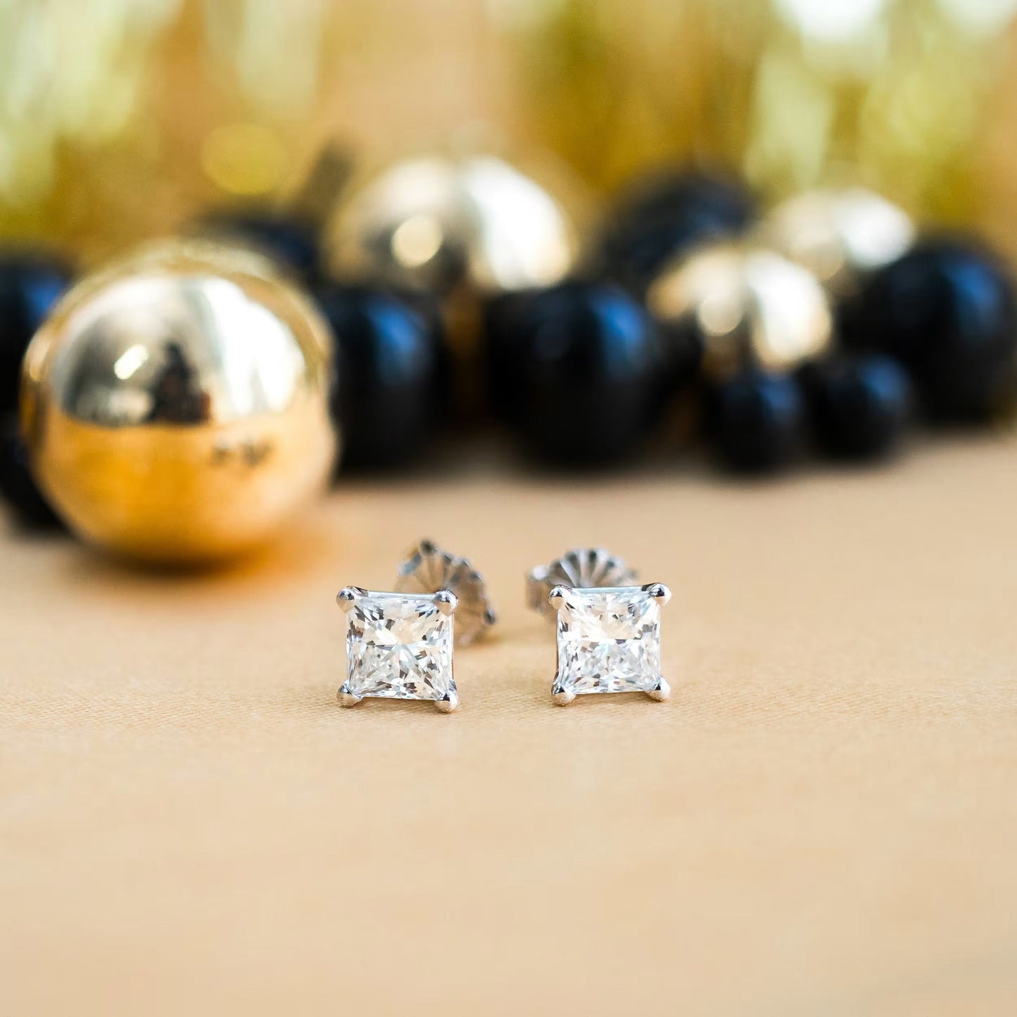 1.0 TCW Princess Shape Moissanite Stud Earrings in Gold 7