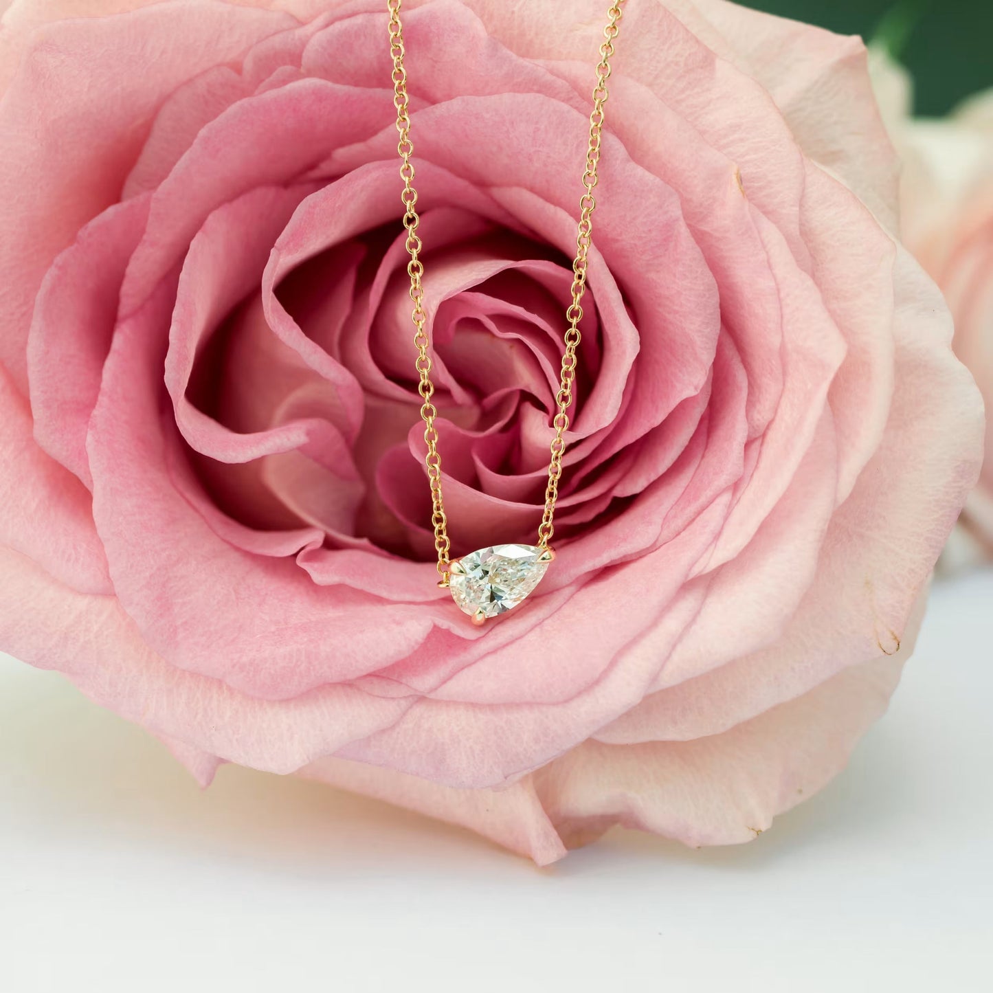 1.0 CT East West Pear Cut Moissanite Diamond Solitaire Pendant Necklace in Solid Gold 2