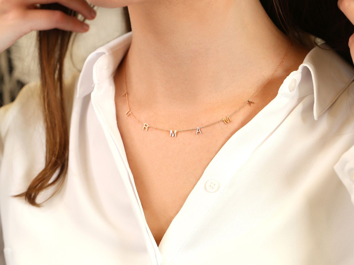 Customized Letter Name Necklace in Solid Gold 2