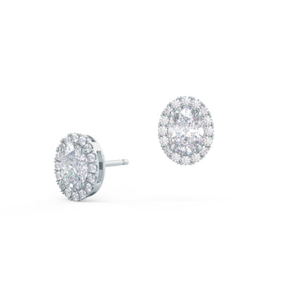 1.50 TCW Oval Shape Moissanite Halo Stud Earrings in Gold 2
