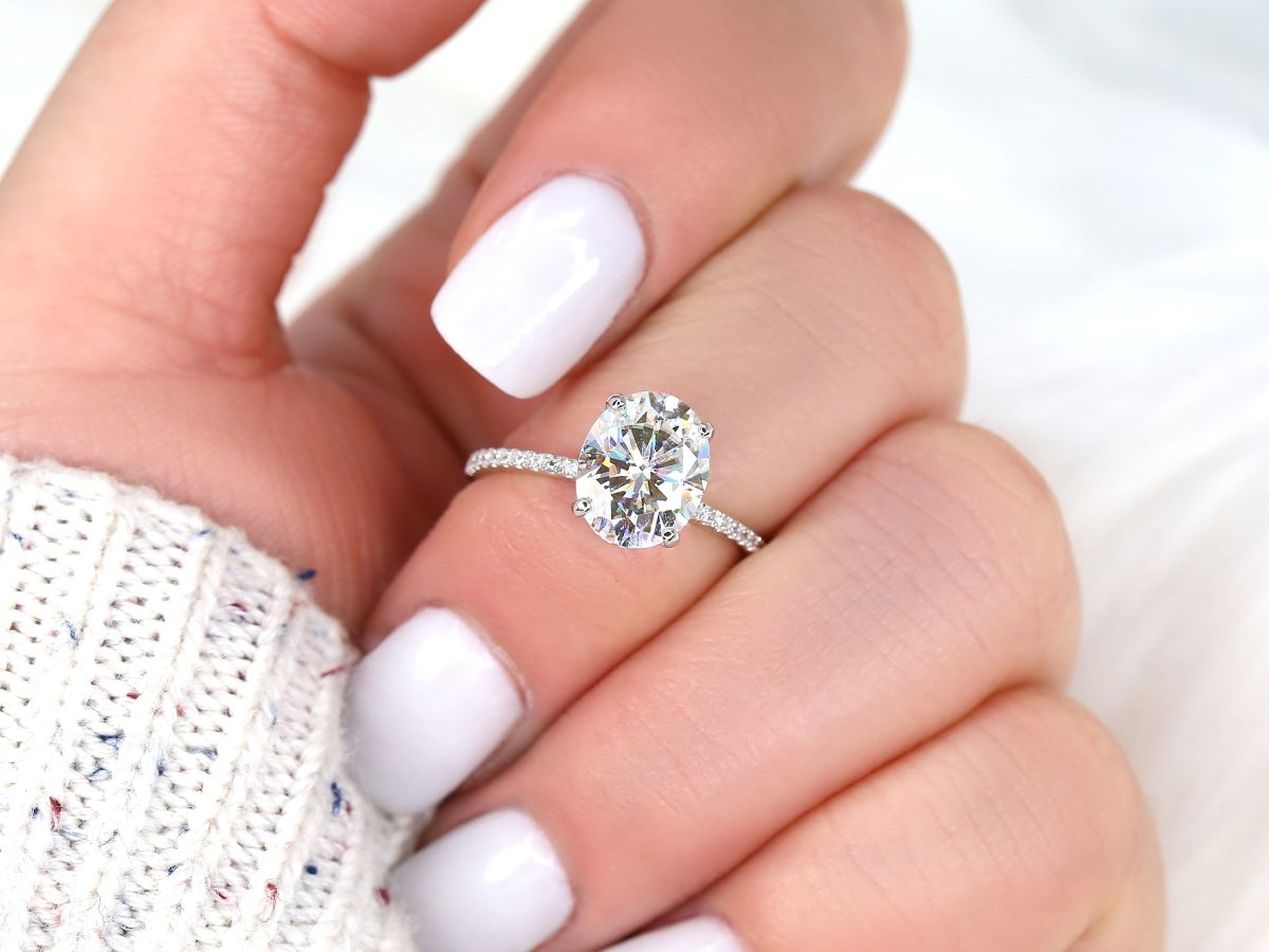 Stunning 3 CT Oval Moissanite Engagement Ring with Pave Design 4
