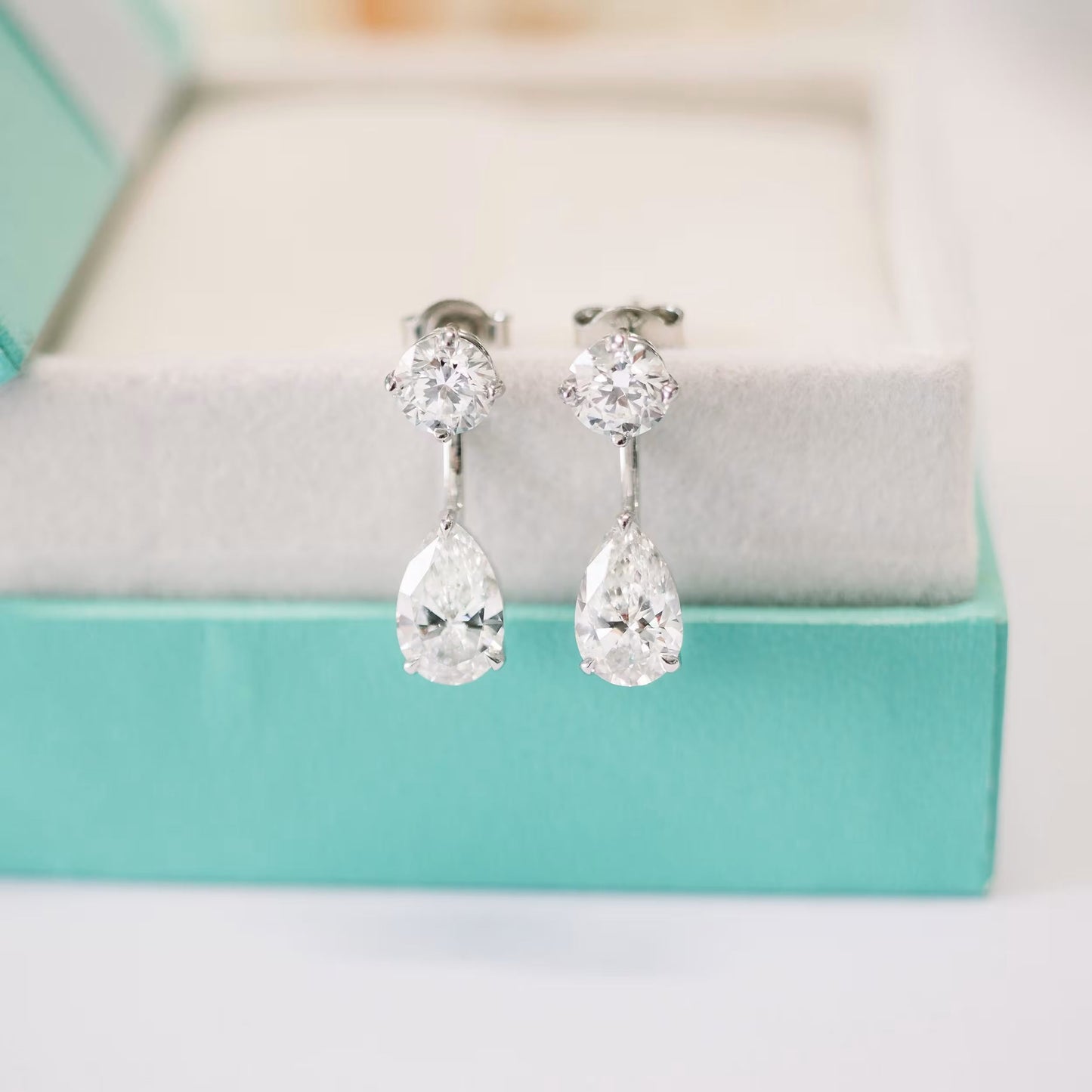 1.20 TCW Pear & Round Cut Moissanite Jackets Earrings in Gold 7