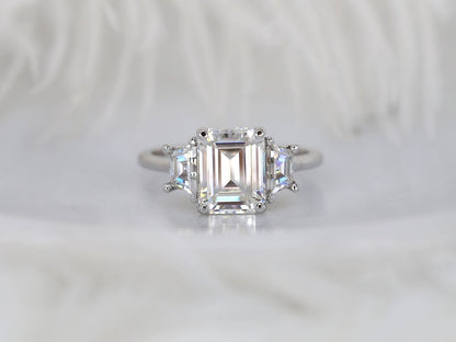 Stunning 3.60 CT Emerald Moissanite Engagement Ring with Three stone Design 1