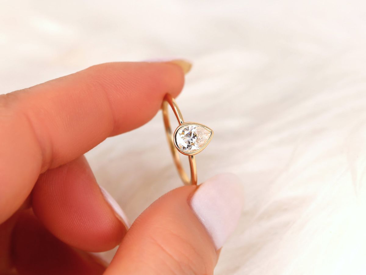 Stunning 0.75 CT Pear Moissanite Engagement Ring With Bezel Design 4