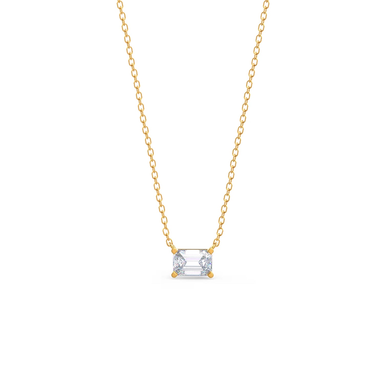 1.0 CT East West Emerald Cut Moissanite Diamond Solitaire Pendant Necklace in Solid Gold 4