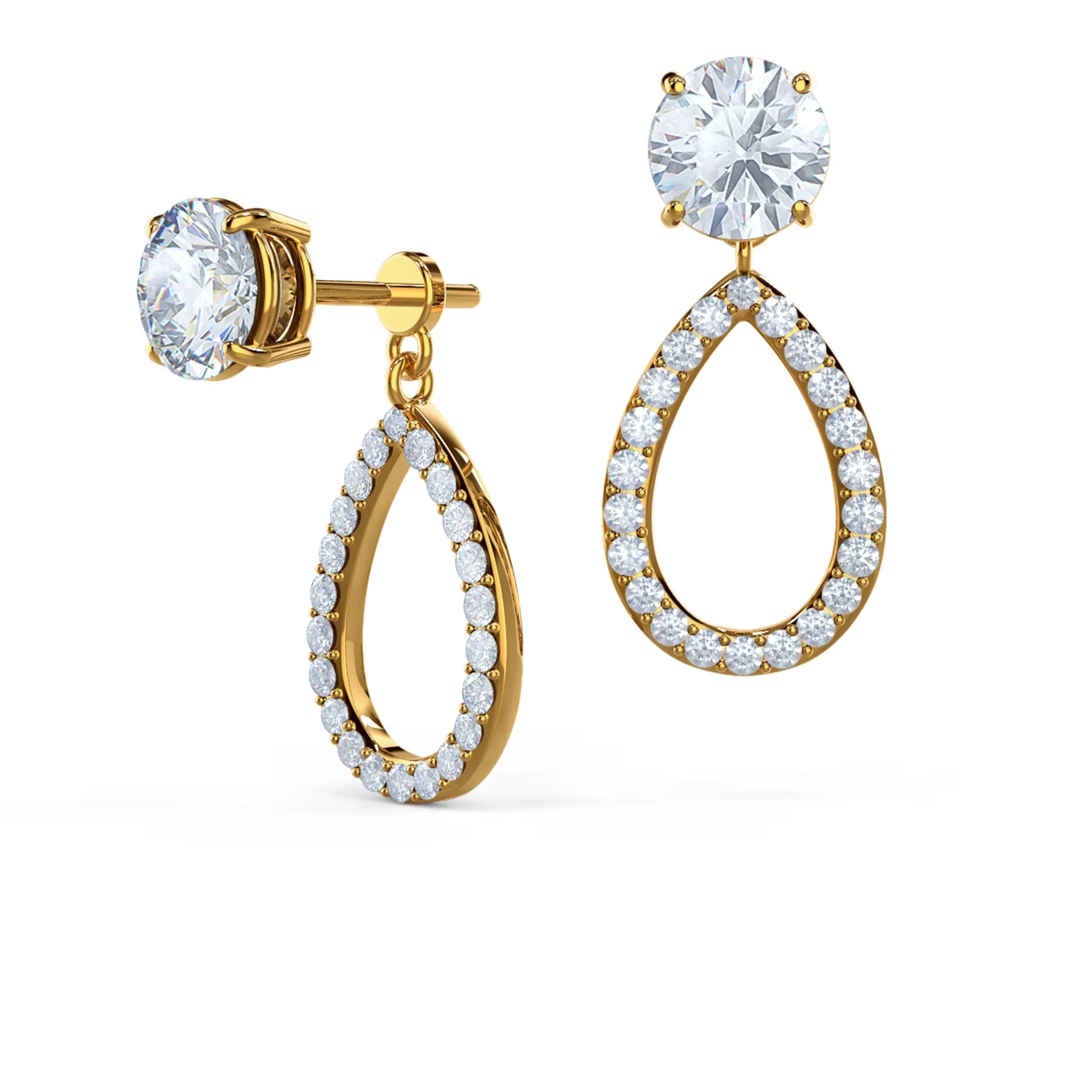 1.90 TCW Round Cut Moissanite Open Pear Jacket Earrings in Gold 1