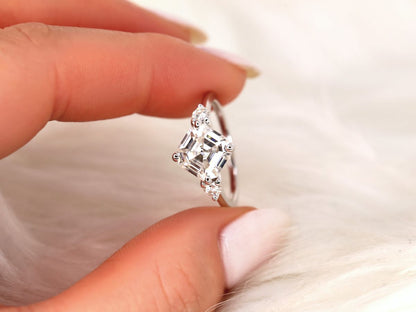 Stunning 2.20 CT Asscher Moissanite Engagement Ring with Three Stone Design 4