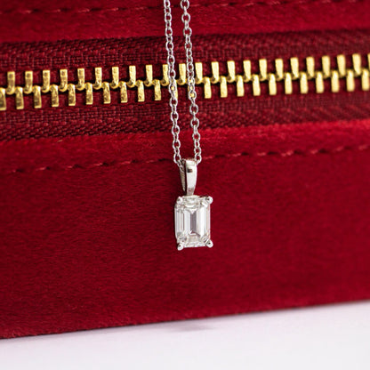 1.0 CT Emerald Cut Moissanite Diamond Solitaire Pendant Necklace in Solid Gold 2