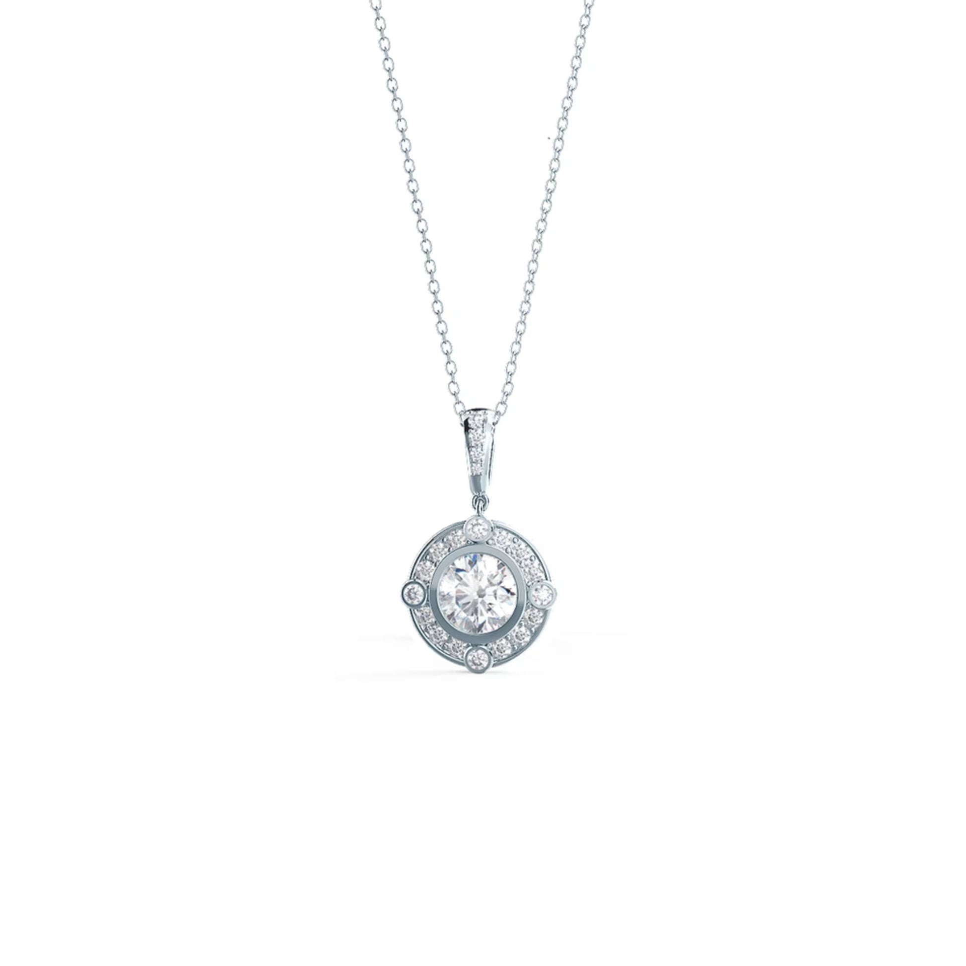 0.40 TCW Round Moissanite Diamond Halo Pendant Necklace in Solid Gold 4