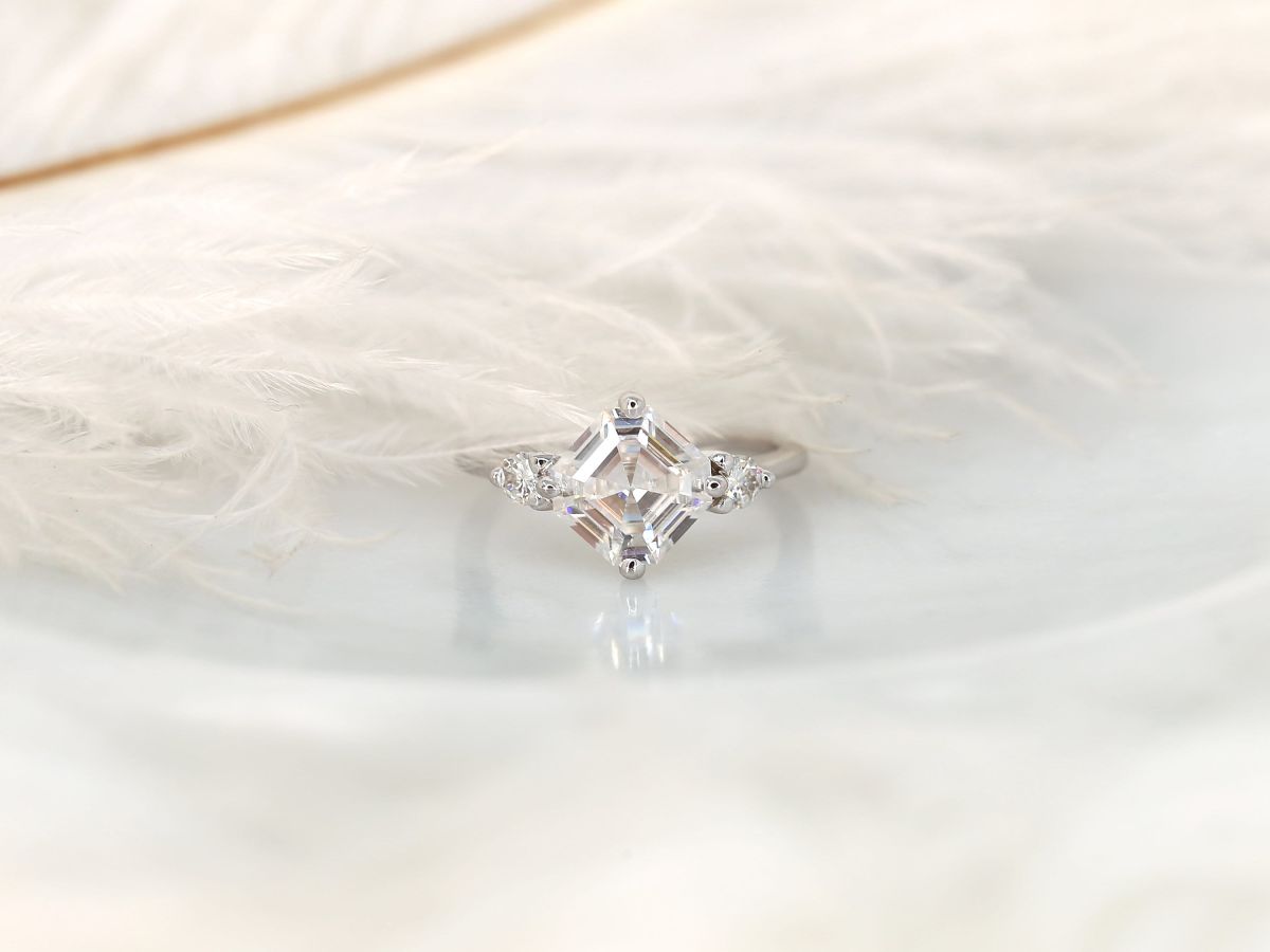 Stunning 2.20 CT Asscher Moissanite Engagement Ring with Three Stone Design 1