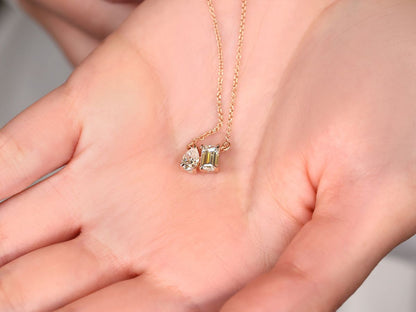 0.50 CT Emerald & Pear Moissanite Diamond Two Stone Pendant Necklace in Solid Gold 2