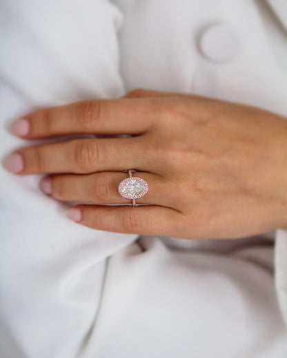 3.85 CT Oval Halo & Pave Moissanite Engagement Ring 1