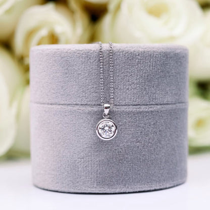 1.0 CT Round Cut Moissanite Bezel Pendant Necklace in Solid Gold 2