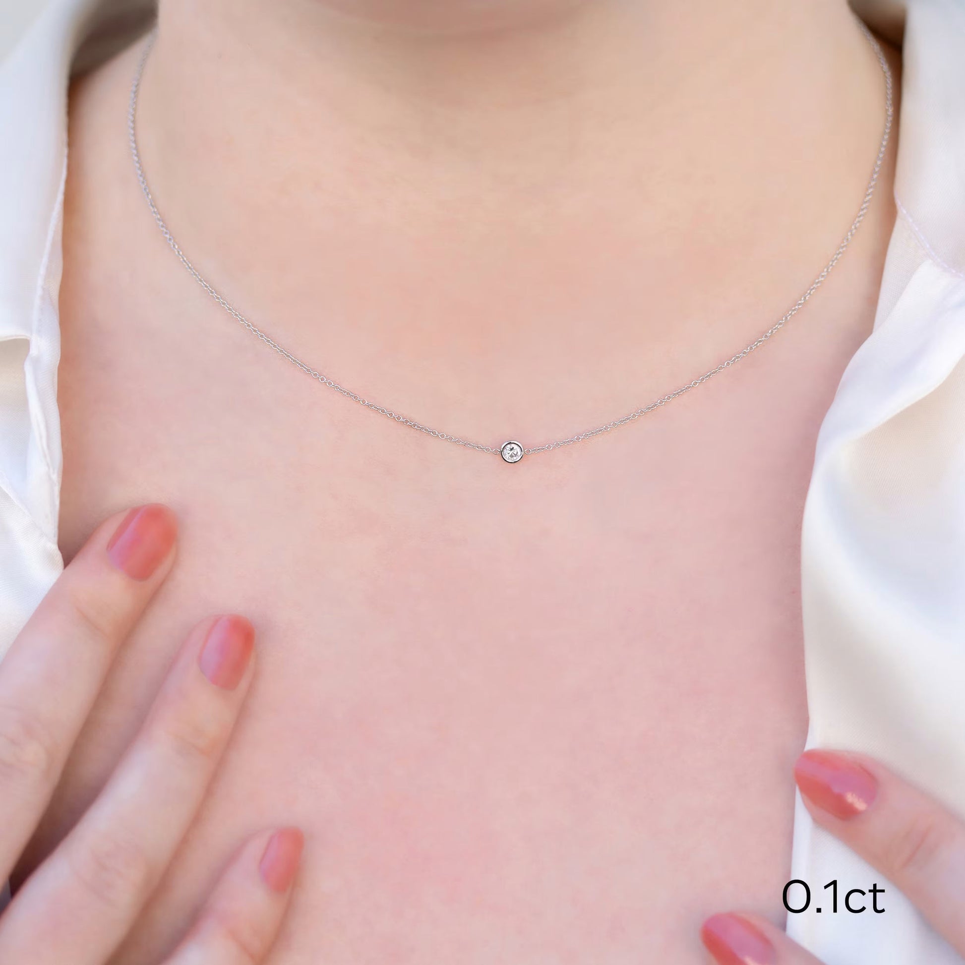 0.10 CT Round Moissanite Diamond Bezel Pendant Necklace in Solid Gold 2