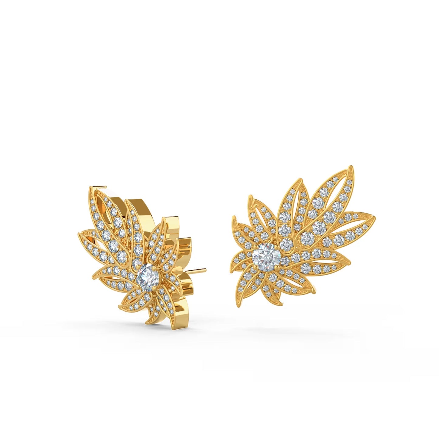 2.0 TCW Round Cut Moissanite Feather Stud Earrings in Gold 4
